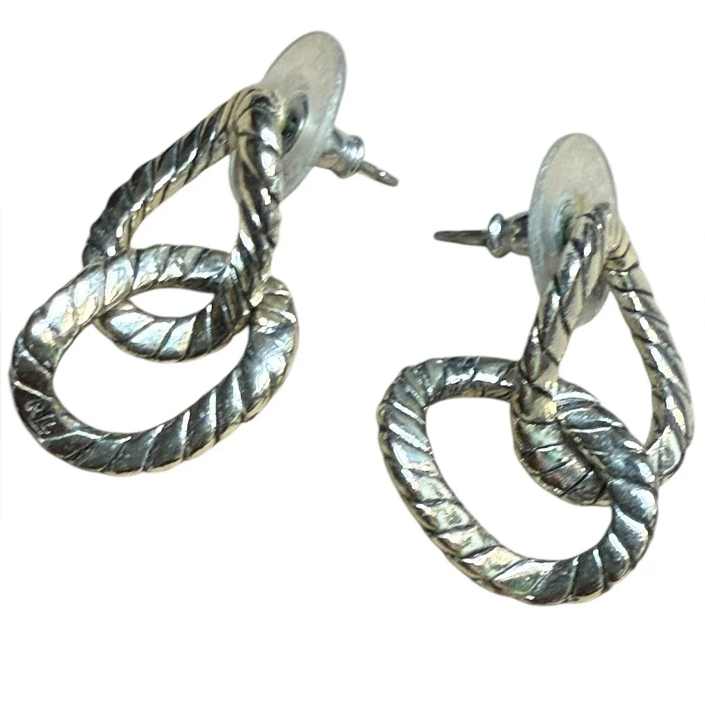Twisted Silver-Tone Double Link Post Earrings